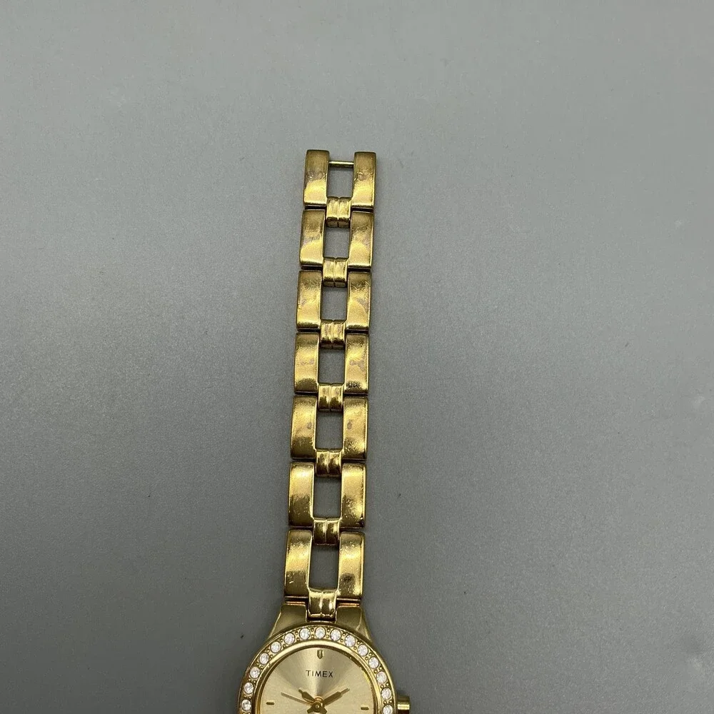Timex Womens Watch 23mm Gold Tone Crystals Dress Bracelet New Battery 6.75